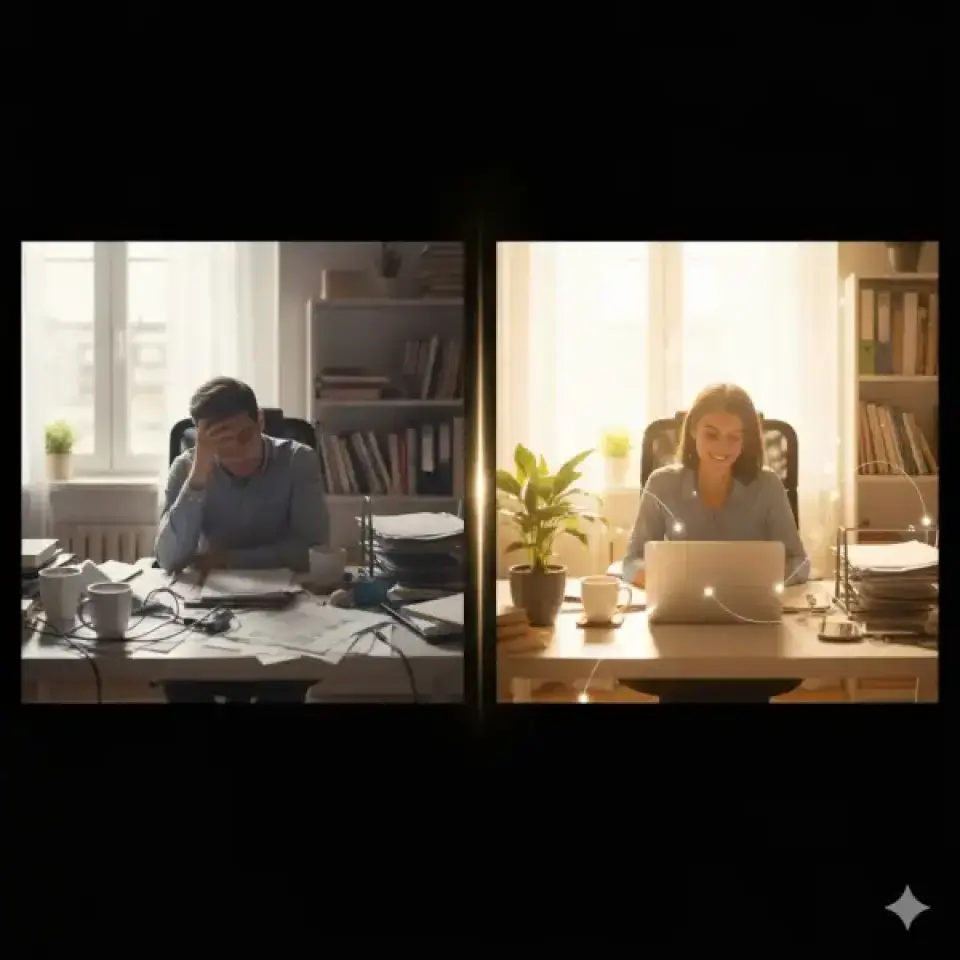 خصص خمس دقائق يومياً لترتيب مكتبك أو غرفتك. البيئة المرتبة تساعدك تشعر براحة نفسية وصفاء ذهني، وتزيد إنتاجيتك بشكل ملحوظ! 🖇️🌿